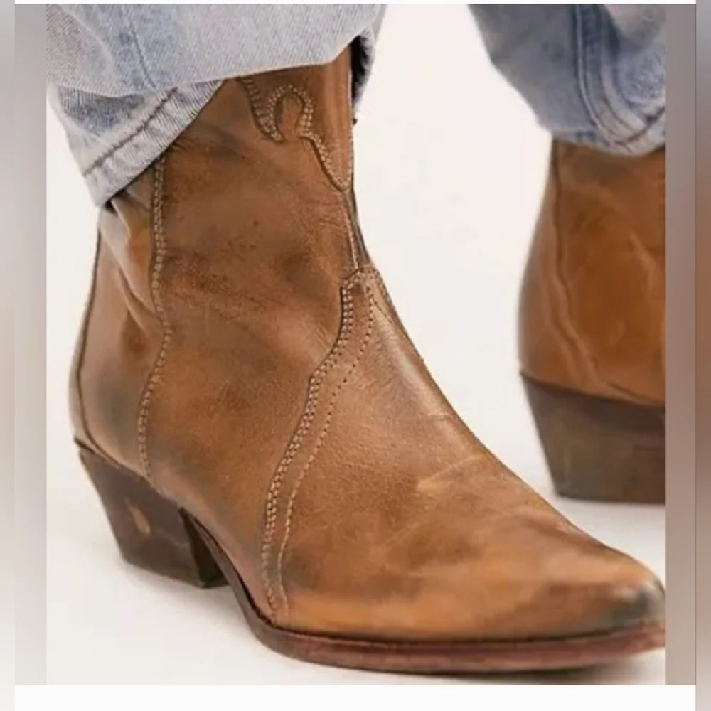 Free People Brown Leather Ankle Boots - Picture 4 of 11